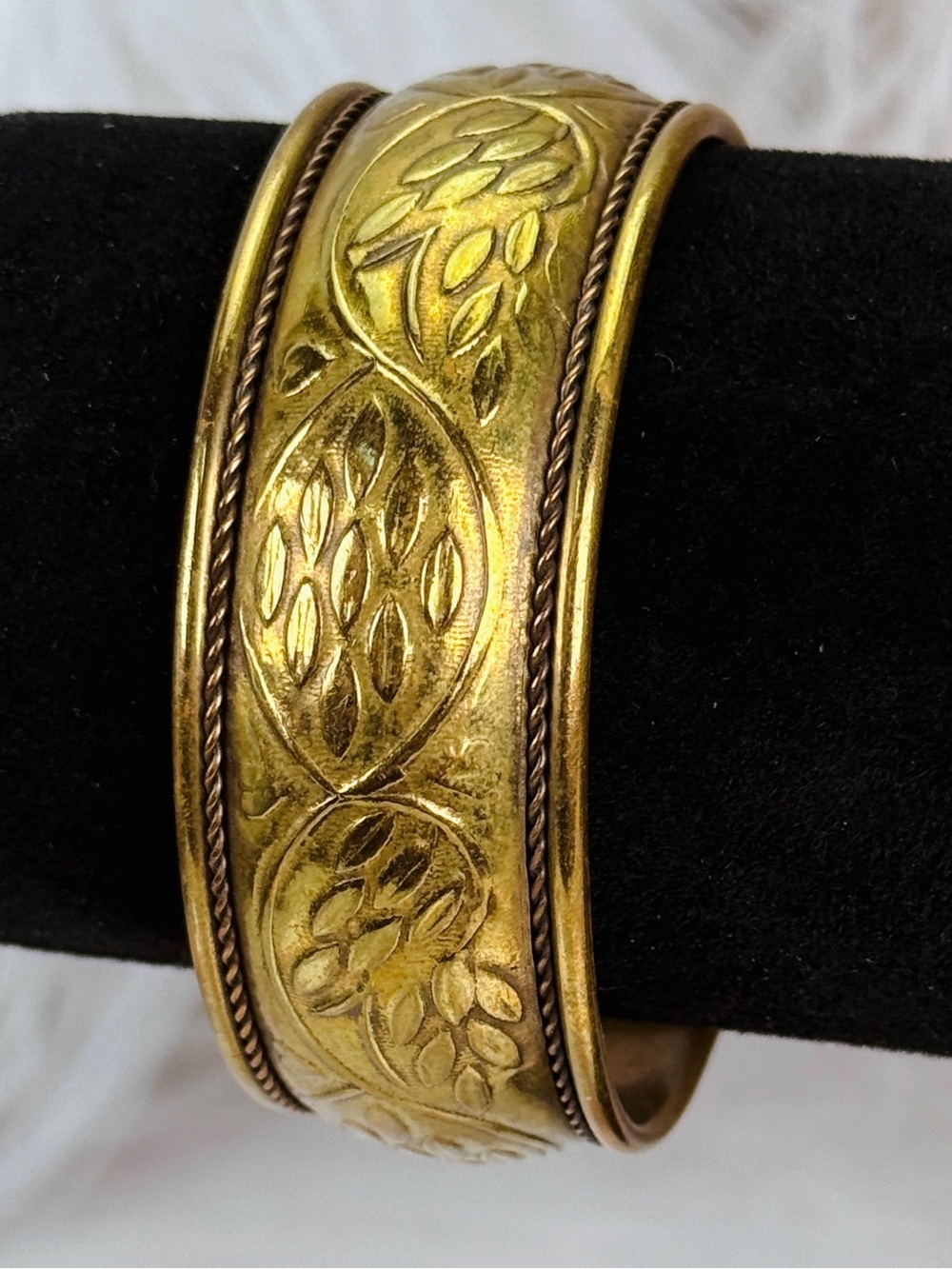 Aged goldtone Embossed Bangle Bracelet